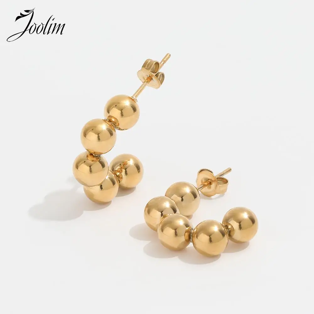 

Joolim Jewelry High Quality PVD Wholesale No Fade Elegant Dainty Beads Pave String Stainless Steel Hoop Earring for Women