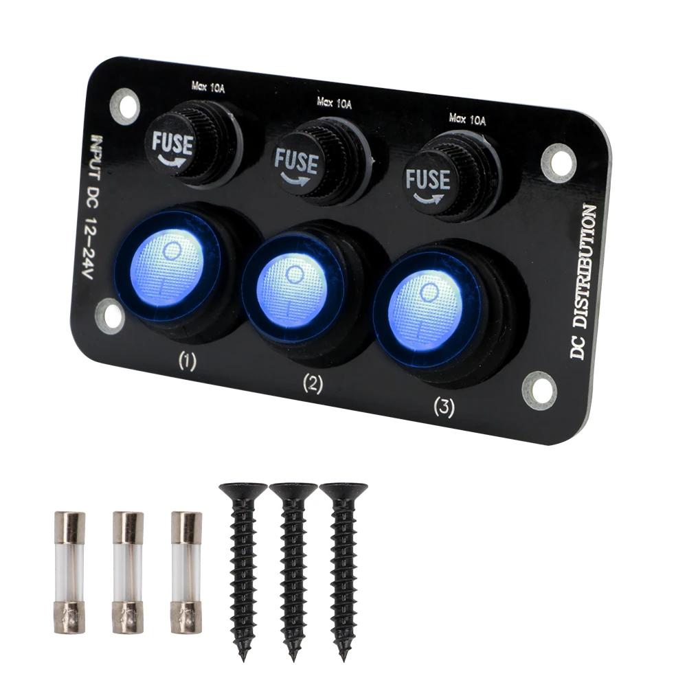 

For Car Marine Truck Car Switch Panel DC 12-24V 3 Combination Porous Toggle Switch Replaceable Fuse Holder
