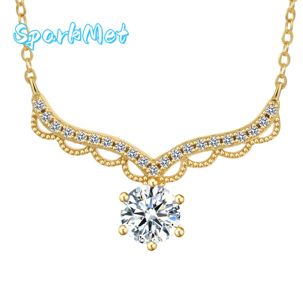 

SparkMet 1ct красное ожерелье с крыльями муассанита, позолоченное серебро S925 с сертификатом, пройденный тест на бриллианты, женские ювелирные изделия, подарок