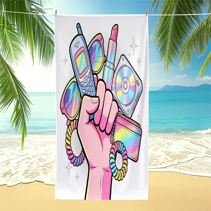 Oversized GirlGrip Print Beach Towel Portable Hand Holding Essentials Swimming Towel Quick Dry Pool Travel Bath Towel For Summer