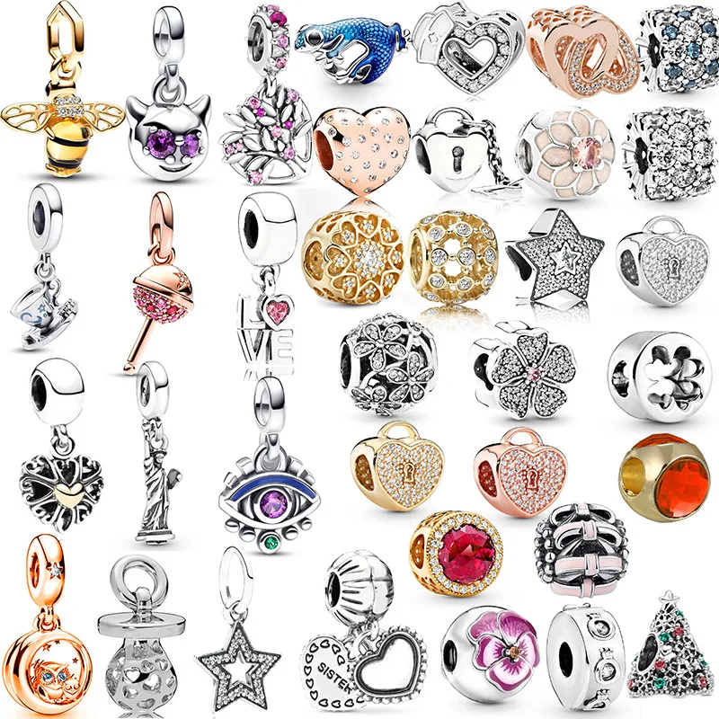 

New 925 Silver plated Bee pendant lollipop skewer bracelet necklace Charm Beads Bracelet Necklace Women DIY Jewelry Accessorie