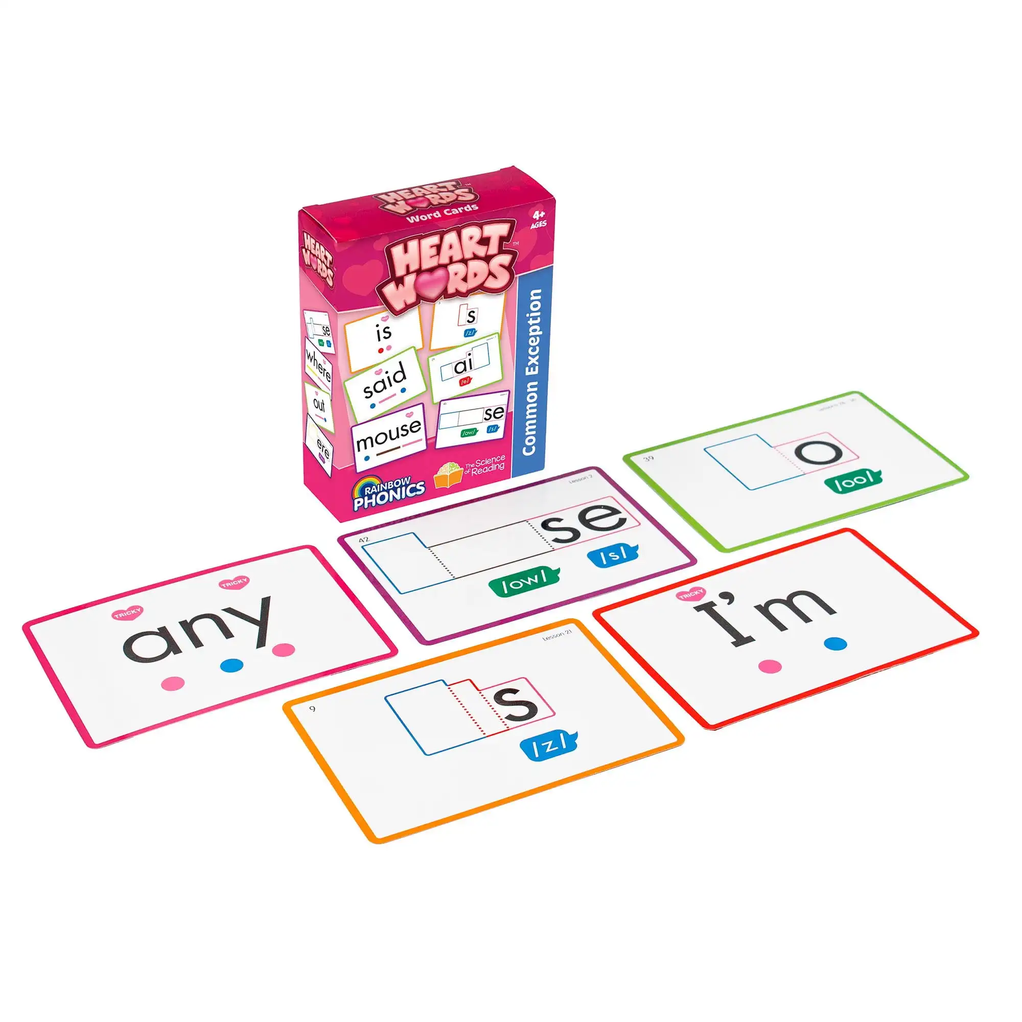 

Junior Learning Rainbow Phonics Heart Word Cards, Common Exception Words
