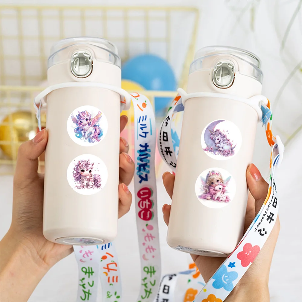 Rouleau d'autocollants de scellage licorne rose, 500 pièces/rouleau, dessin animé, coque de téléphone en PVC, tasse d'eau, autocollants pour ordinateur portable, décoration, récompense, cadeau, jouets, cadeaux, DIY bricolage