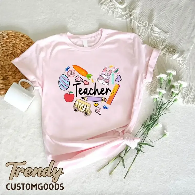 Teacher Easter T Shirt Bunny With Glasses Vibes Life Happy
