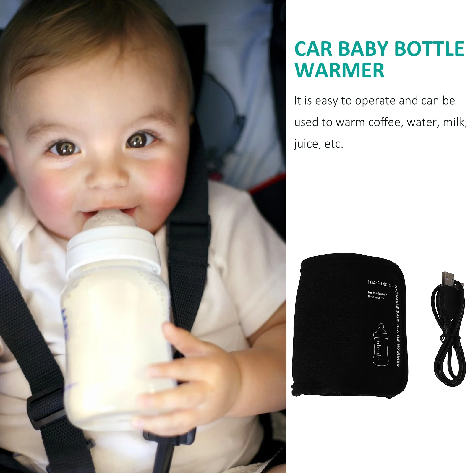 12V Car Baby Bottle Warmer Heater Portable Mini Travel Milk Coffee Water Juice Cup Heating Cover Black Baby Bottle Warmer