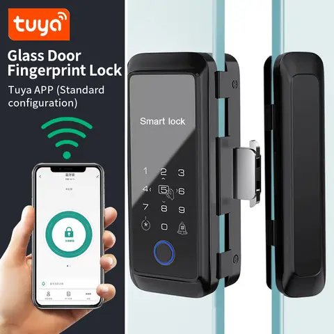 C2 Tuya APP Control Sliding Glass Lock Fingerprint Smart Lock Bluetooth RFID Electronic Single Double Glass Door Boltlock