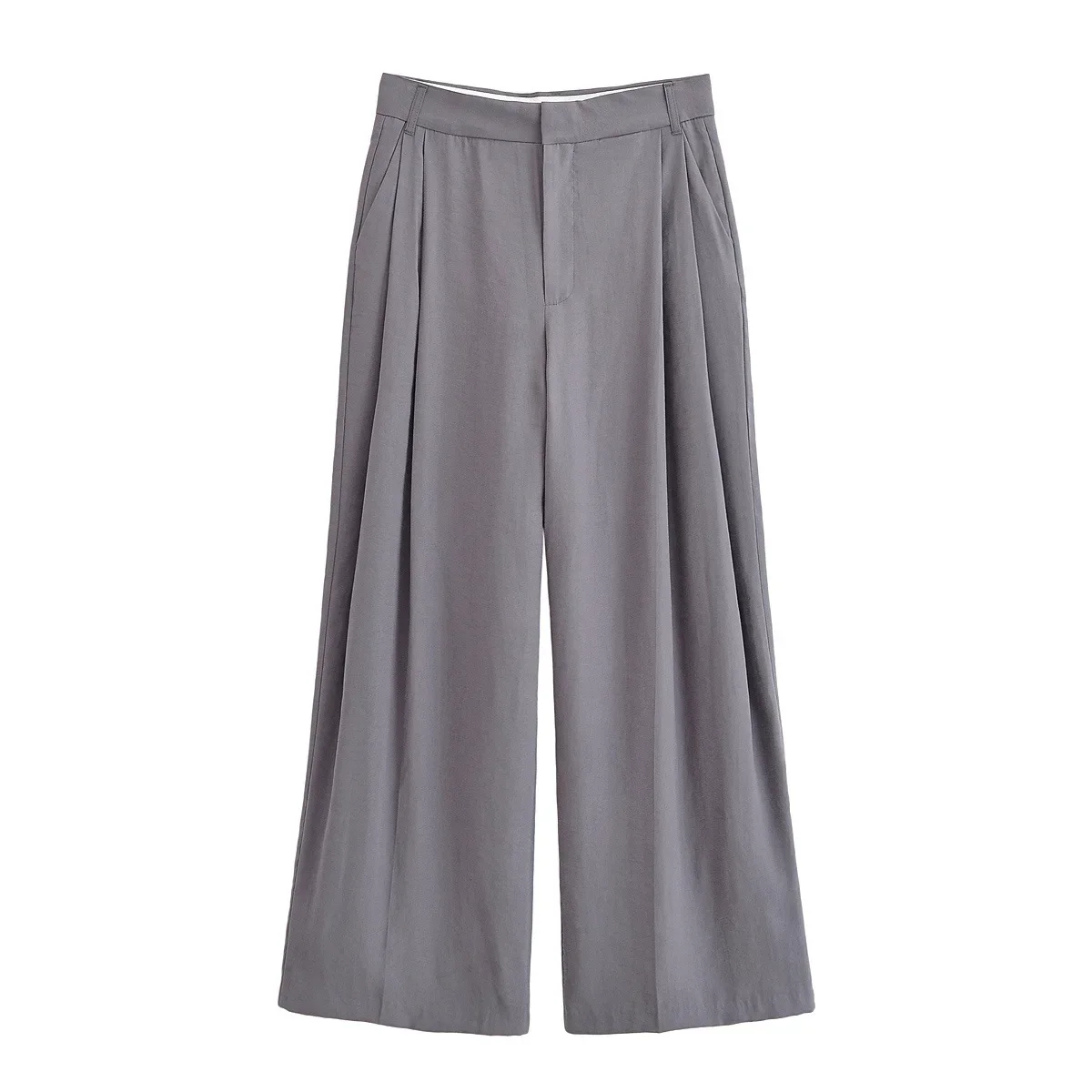 Vintage Side Pockets Zipper Fly Pants Casual Female Trousers Mujer Women Spring Autumn Fashion High-Waist Double-Pleated Pants