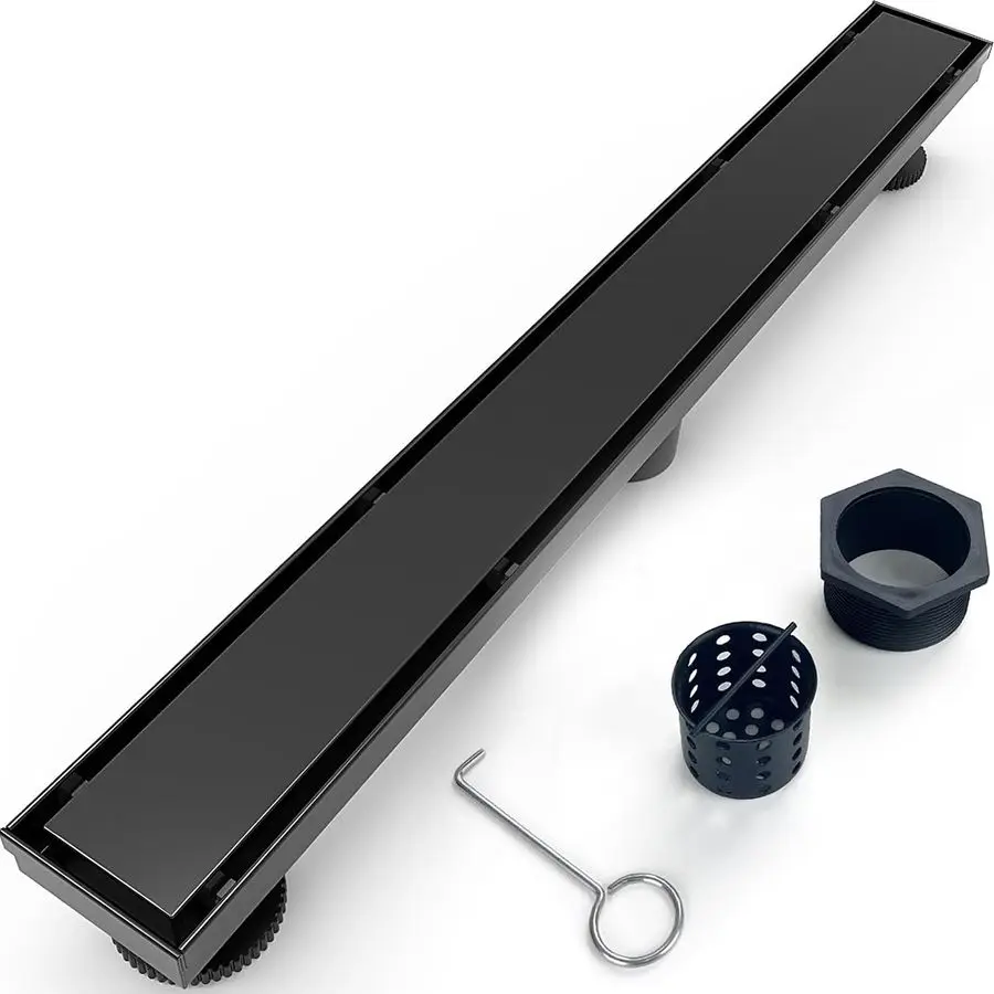 

Inch Linear Shower Drain Matte Black Floor Drain for Bathroom Kitchen Rectangular 2 in 1 Floor Drain Tile Insert Cover 304 Stain