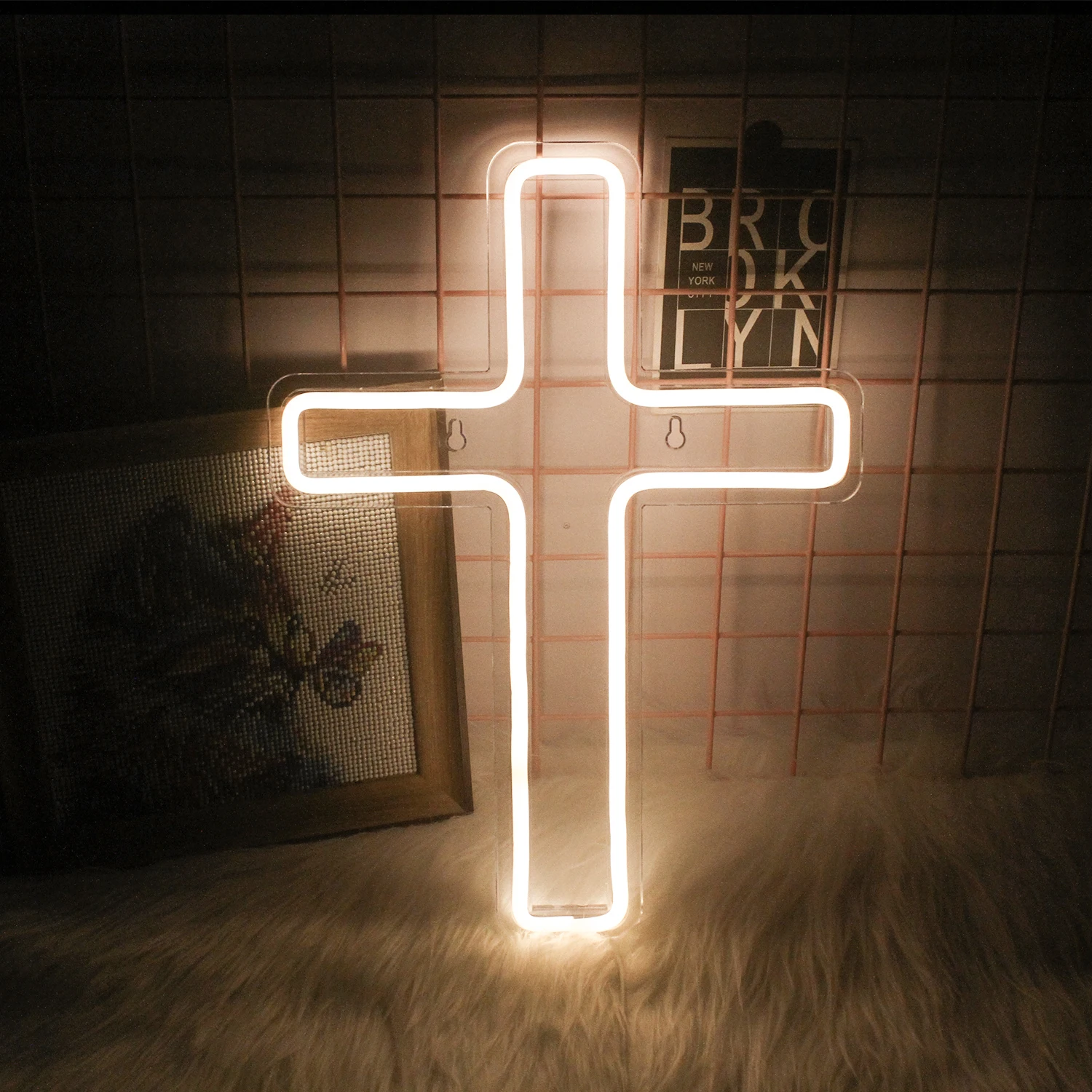 

Cross Neon Lamp Sign LED Lights Aesthetic Room Decoration Hanging Glow Wall Art Deocr For Wedding Party Festa Usb Light Up Sighs