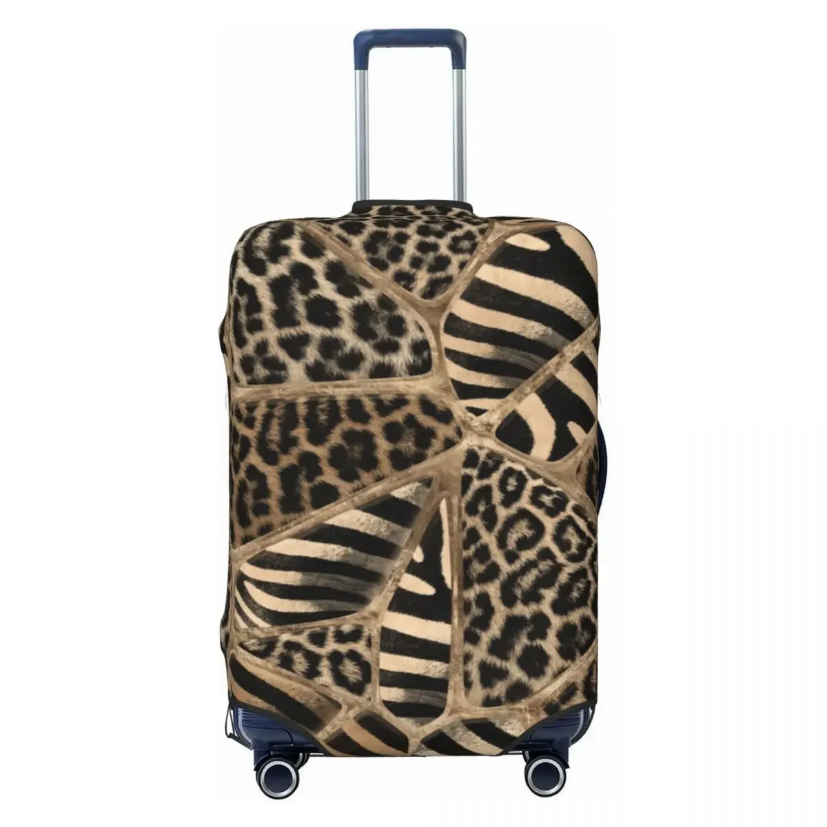 

Custom Leopard And Zebra Ethnic Tribal Geometric Ornaments Travel Luggage Cover Elastic Animal Leather Texture Suitcase Cover