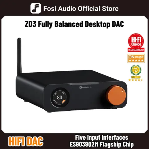 Fosi Audio ZD3 Bluetooth USB 데스크탑 DAC ARC 입력, ES9039Q2M 원격 기능이 있는 스테레오 증폭기용 완전 밸런스 디지털 디코더