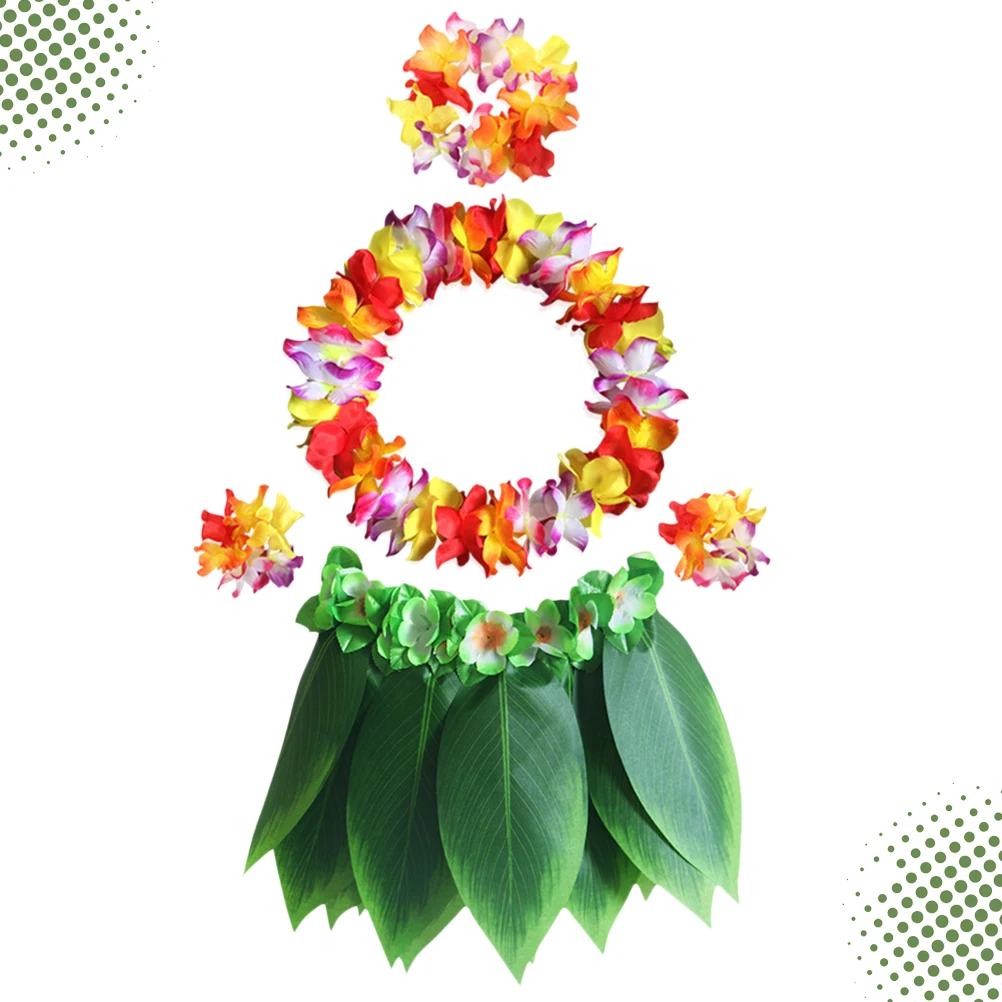 

5 Pcs Hawaiian Clothing Sets Leis Garland Leaf Skirt Luau Party Decoration Supplies