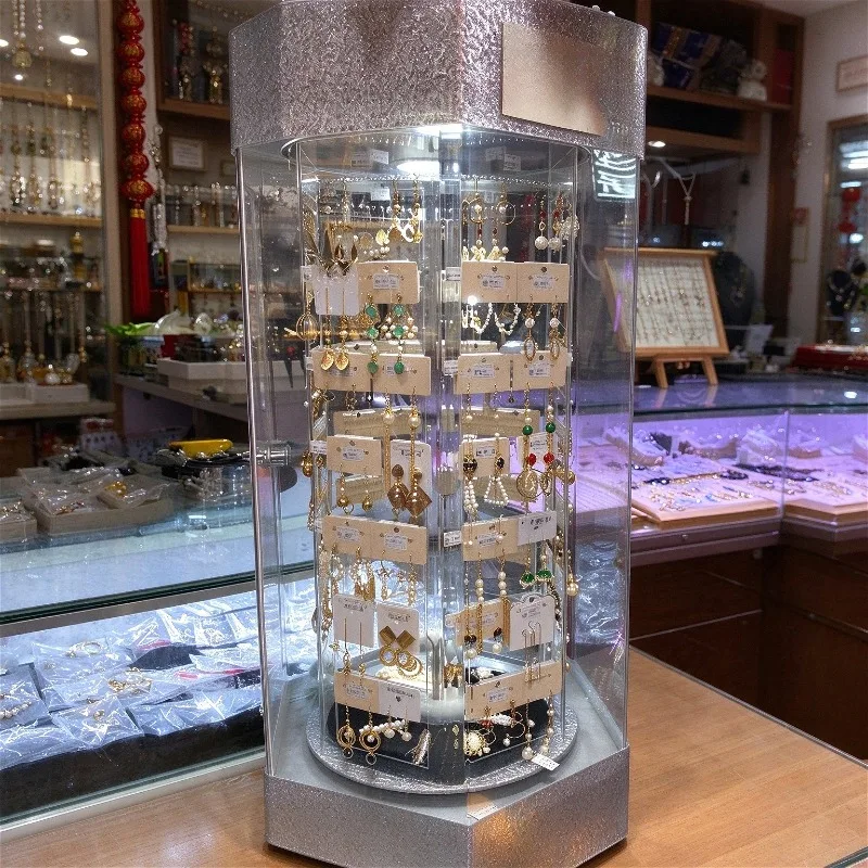 Rotatable Jewelry Display Cabinets Large Capacity with Lock Jewelry Display Stands Multipurpose Earrings Organizers Stands