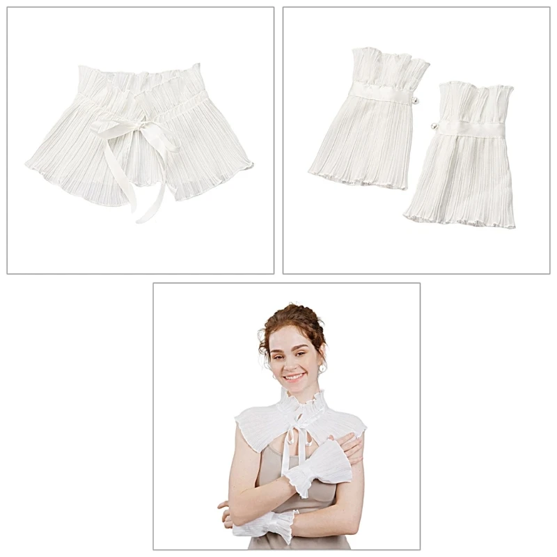 Girls Pleated Wrist Cuffs Blouse False Collar Flouncing Collar Ancient Art