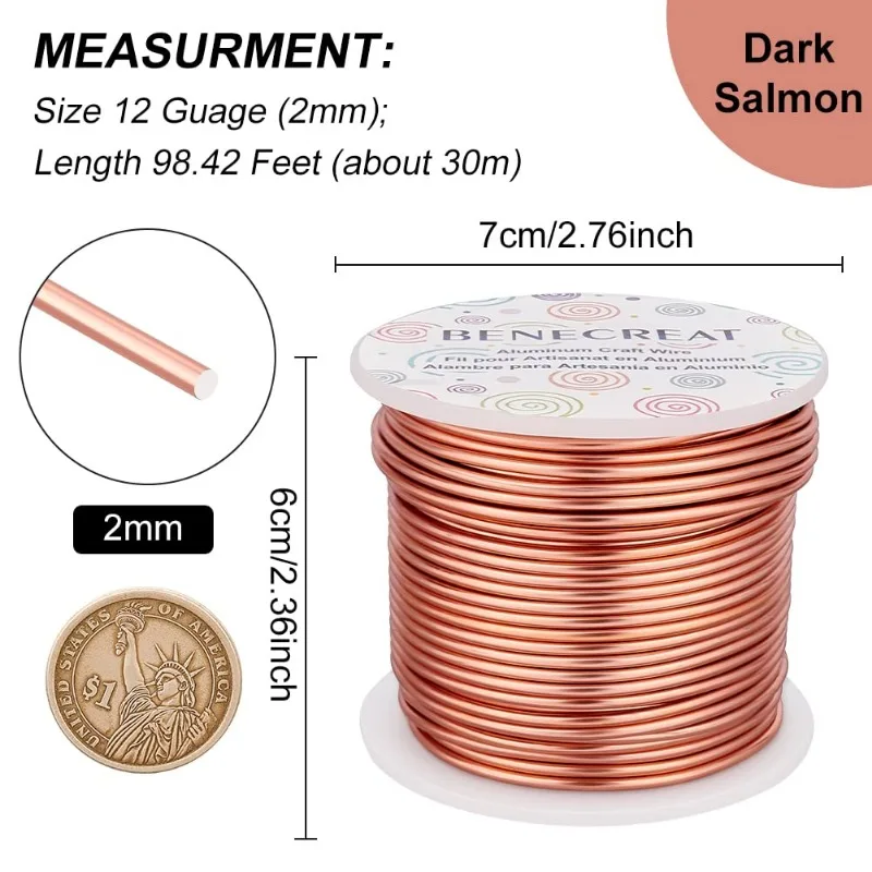12 17 18 Gauge Aluminum Wire (12 Gauge,100FT) Anodized Jewelry Craft Making Beading Floral Colored Aluminum Craft Wire - Gold