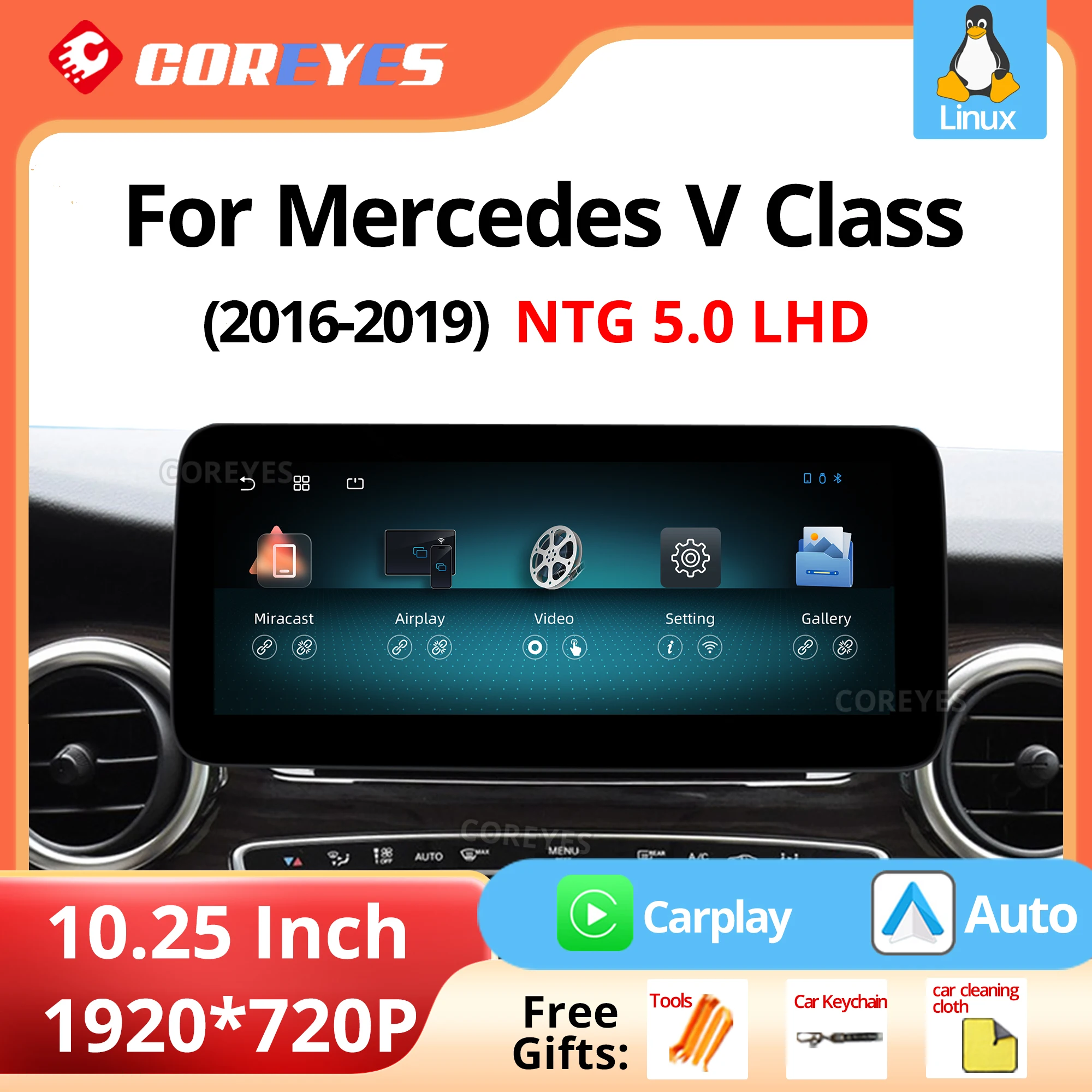 Для Mercedes V Class 2016-2019 NTG 5.0 LHD 10,25 