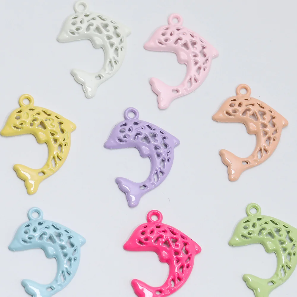 

100pcs Vintage Macaron Color Pendant Charms Diy Dolphin Necklace Earrings Pendant Connectors Handmade Jewelry Making Findings