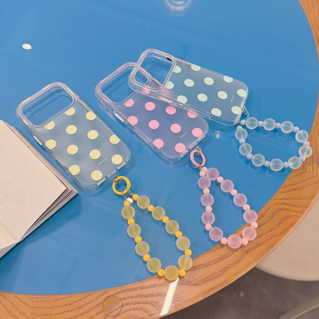 Fresh Candy Colors Polka Dot Matte Semi-Transparent With Bead Chain Pendant Phone Cover Case for iPhone 17 16 15 Pro Max