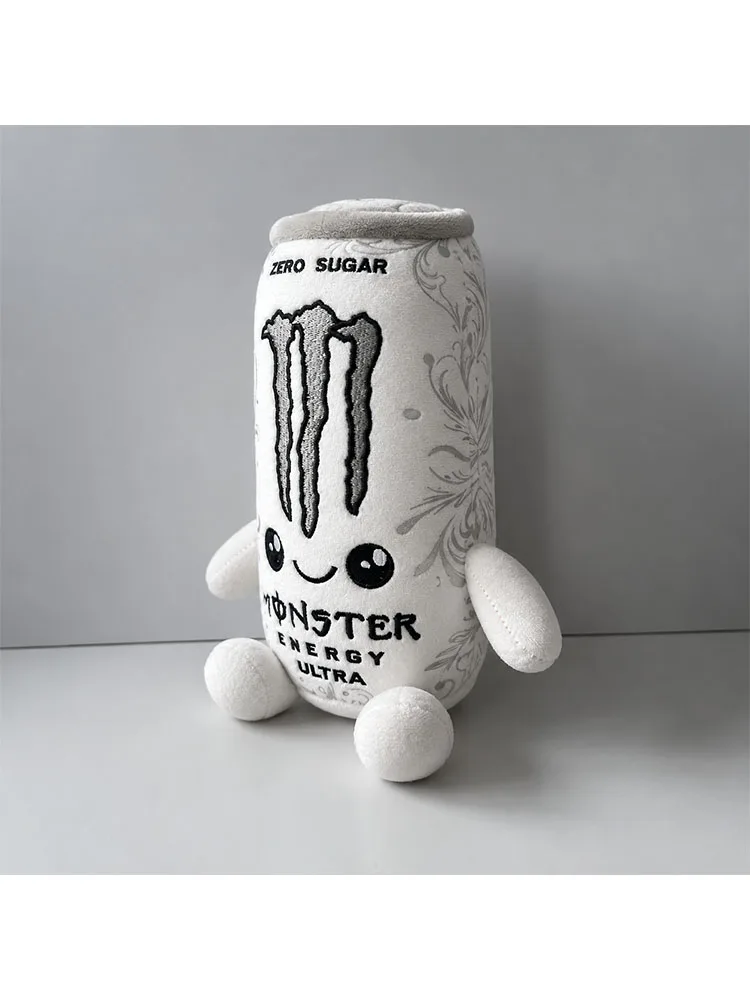 Czarno-biała pluszowa zabawka w kształcie puszki z napojem Monster Energy, bez cukru, miękka, idealna jako dekoracja na biurko lub prezent świąteczny. — 2