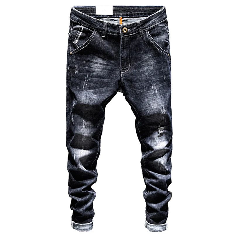 

New Men's Fashion Ripped Jeans Stretch Slim Straight Little Feet Pants Hip Hop Youth Streetwear Punk Personality Male Trousers