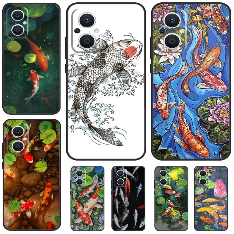 Funda de teléfono con pintura de pez Koi para OPPO Reno 8T 4Z 5Z 4 5 6 7 8 Lite 10 Pro OPPO Find X2 Lite X3 Neo X6 X5 Pro