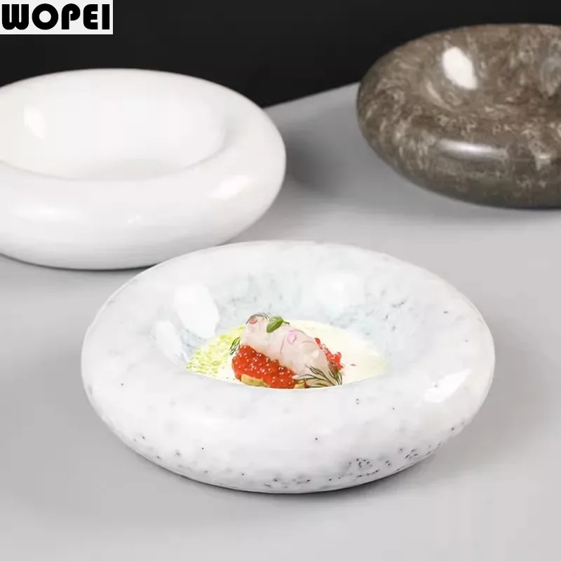 Creative Double Layer Ceramic Dinner Plate Insulation Plate Thick Soup Plate Sushi Dessert Plates Restaurant Specialty Tableware