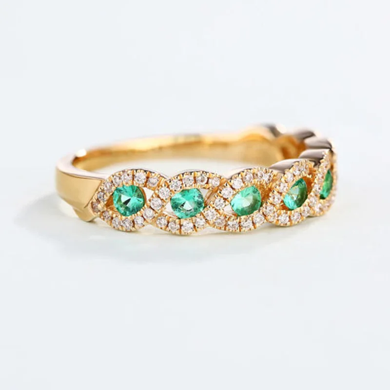 2Pcs/set Luxury Metal Inlaid Emerald Zircon Rings Classic Cute Travel Party Rings for Women