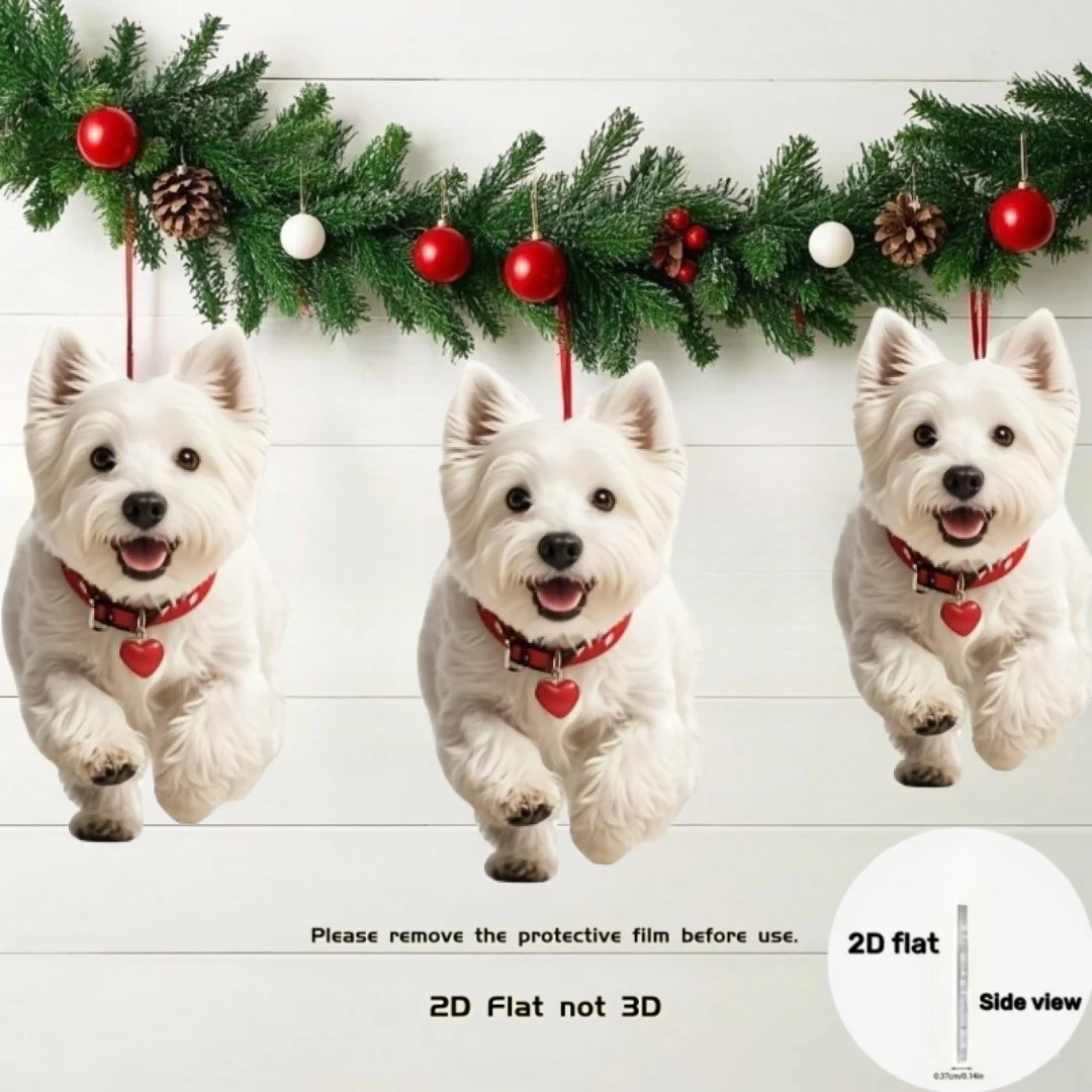 2D West Highland Keychain White Terrier Pendant Flat Acrylic Ornament Charms for Car Bag Festive Party Gift Hanging Decoration