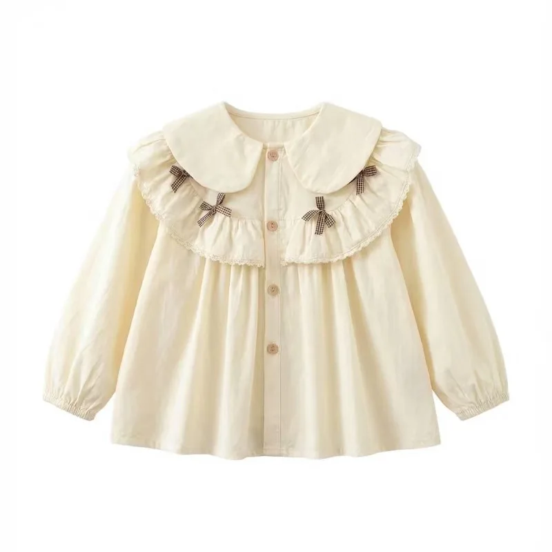 2026 New Spring Autumn Shirt for Girls Princess Bow-knot Top Kids Long Sleeve Stylish Blouses 1 To 12Years Children Clothes