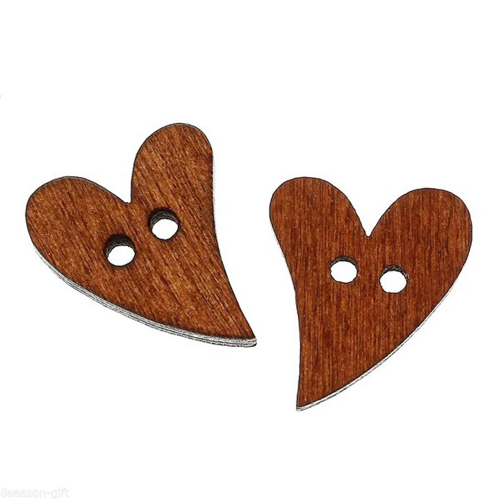 Botones de madera con forma de corazón para manualidades, 200 piezas, 2 agujeros, para costura y álbum de recortes