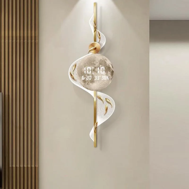 

Nine fish map living room wall clock, electronic clock wall lamp painting grille