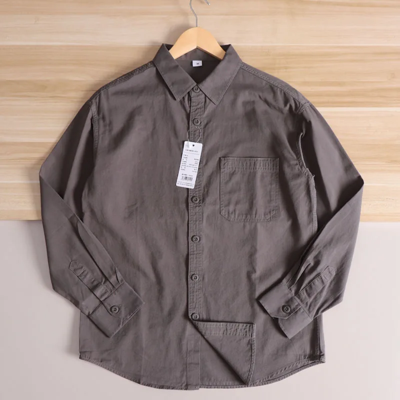 Twill di puro cotone pesante irt Sli Casual da uomo lungo Sve Colore retrò Nuovo autunno Faion Loose Fit Home Dail...