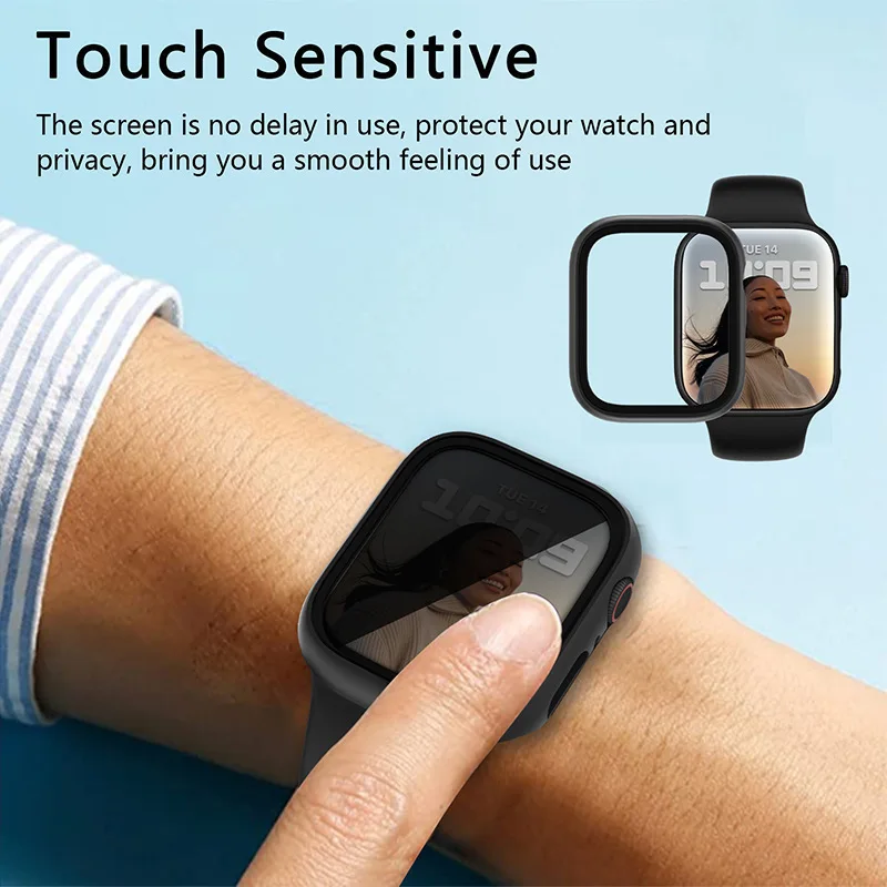 Vidro Temperado e Capa para Apple Watch, Protetor de Tela, Bumper Case, 9, 8, 3 Ultra, 49mm, 41mm, 45mm, 42mm, 38mm, iWatch Série 7, 6, SE, 44 milímetros, 40 milímetros