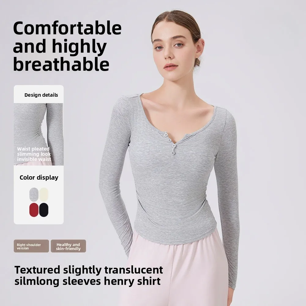 

V-neck Slim Fit Long Sleeved Pilates Running Sports Top for Women, Waist Slimming and Abdominal Slimming Fitness T-shirt