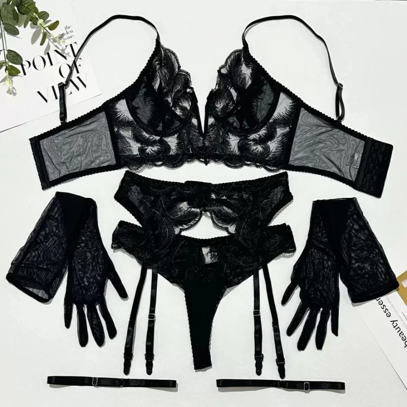 Bikini Mesh Heavy Embroidery Swimsuit Sexy Lingerie Five-Piece Set