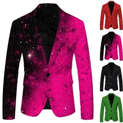 Men'S Suit 3d Sequin Suit Printed Pocket Lapel Button Up Suit Blazers Two Social Outerwear Coat Casual Wedding Jacket Coat