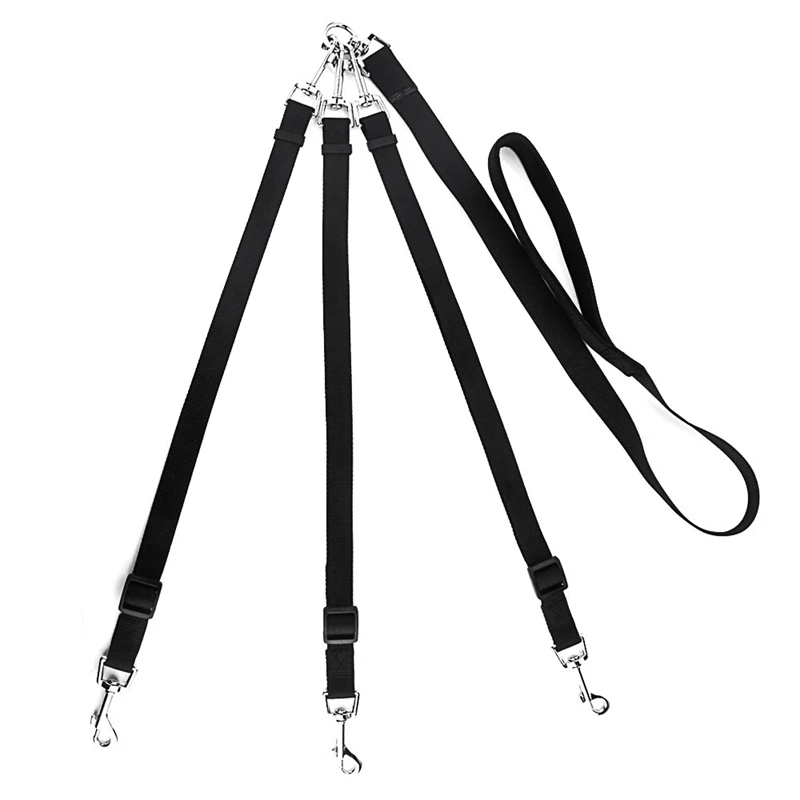 Trela destacável do cão de nylon, várias trelas pet, nenhum emaranhado, acoplador ajustável, 3 em 1, 3 vias, preto, cachorro