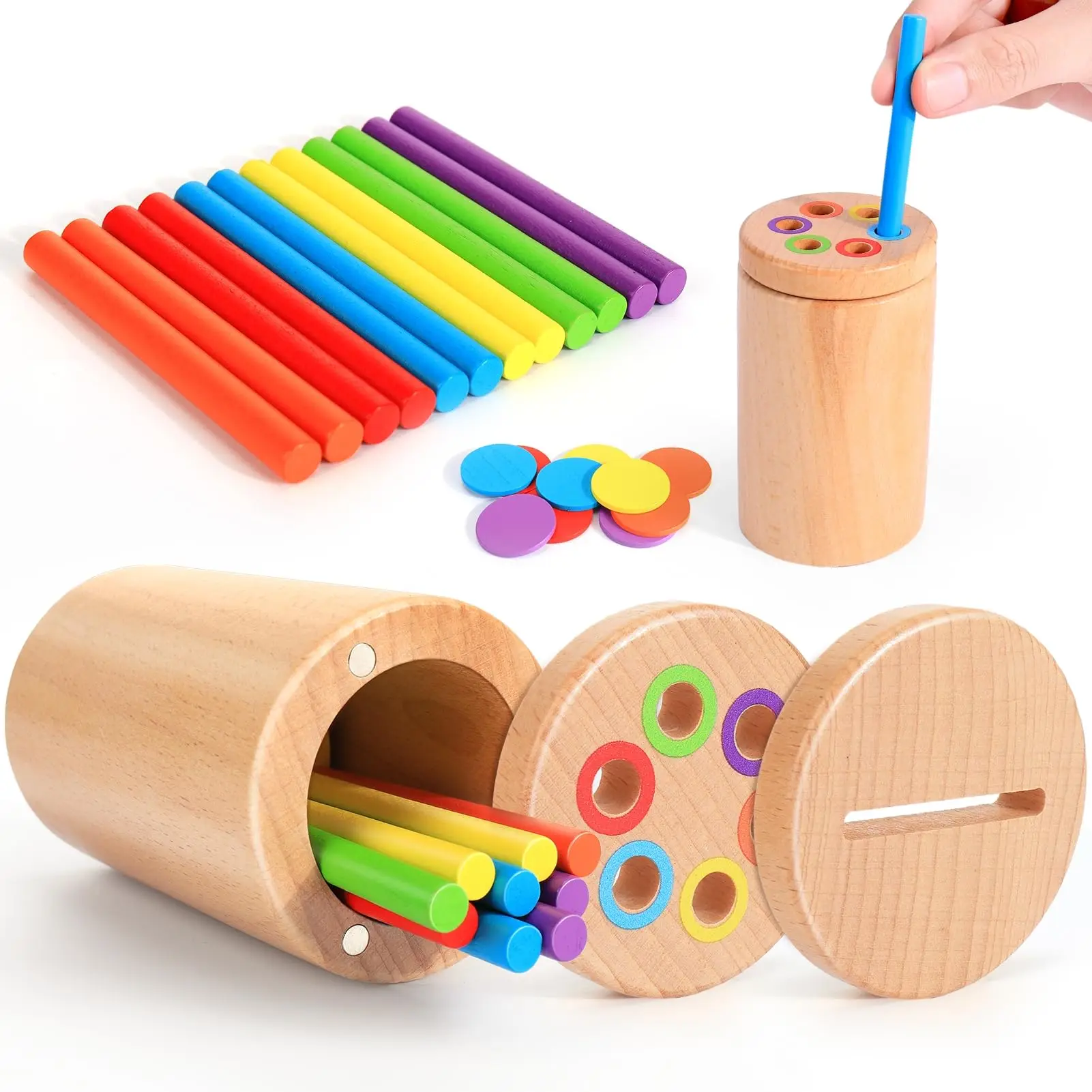 

Montessori Toys for 1-3 Year Old Wooden Color Sorting Sensory Toys for Toddlers Fine Motor Skills Developmental Matching Games