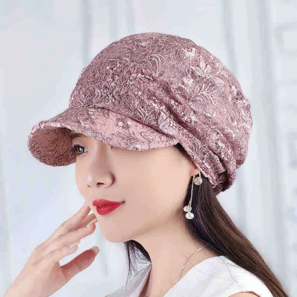 Oco para fora flor gorro boné respirável bordado feminino boné de beisebol lenço envoltório casual turbante gorros chapéu outono verão