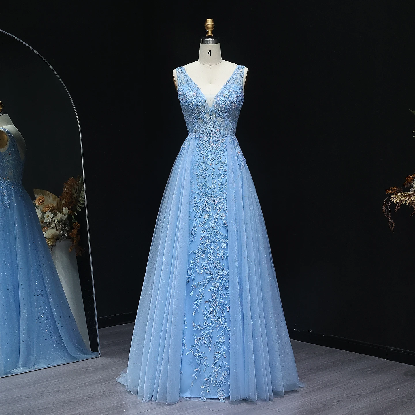 

Sharon Said فساتين سهرة Light Blue Sweetheart V-Neck Corset with Beading Long 2025 Evening Party Gowns SH223 Cus