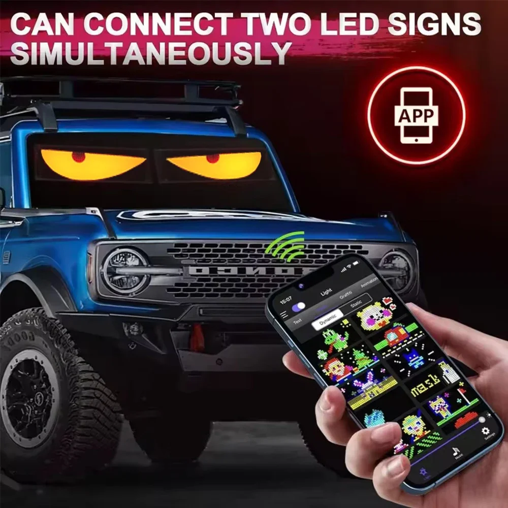 2PCS Car LED Devil's Eye Flexible Folding Screen Dynamic Trucks Windshield Animation APP Bluetooth Control DIY LED Panel