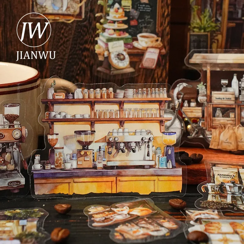 JIANWU الترفيه متعة سلسلة خمر زهرة النبات كتاب القهوة المشهد المواد الكولاج PET ملصق الإبداعية مجلة القرطاسية