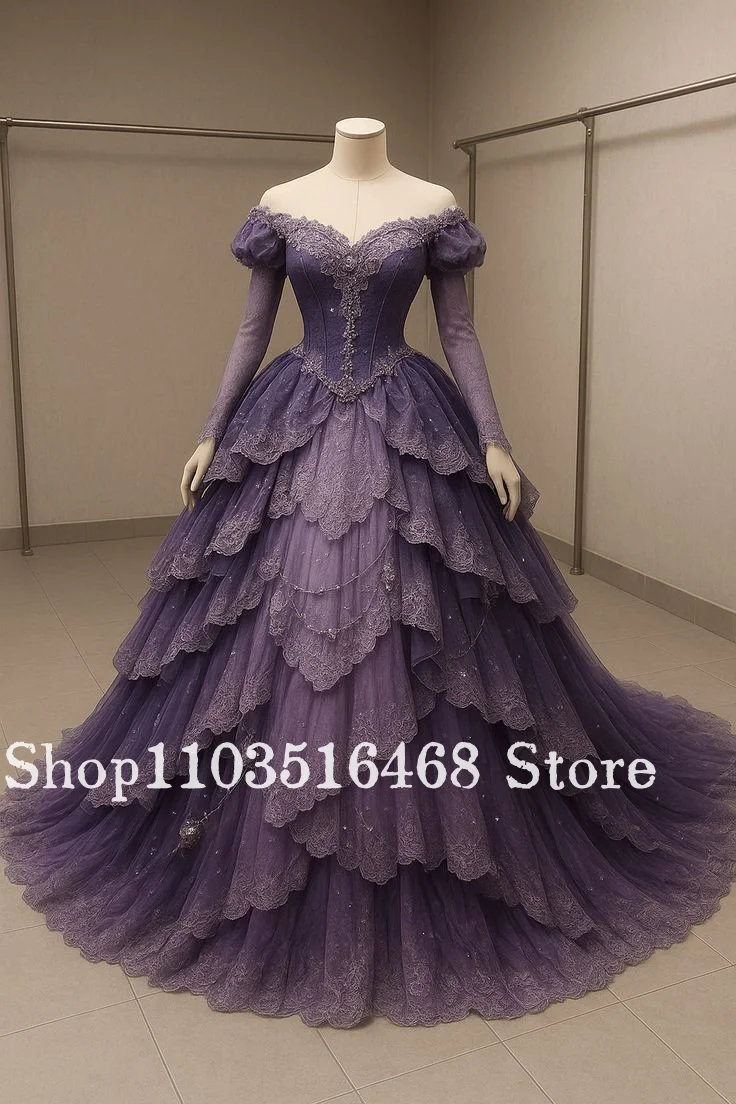 Custom Dreamy Purple Vintage Wedding Dress Lace Corset Embroidered Bridal Gown Formal Evening Gown Dream Wedding Bridal Gown