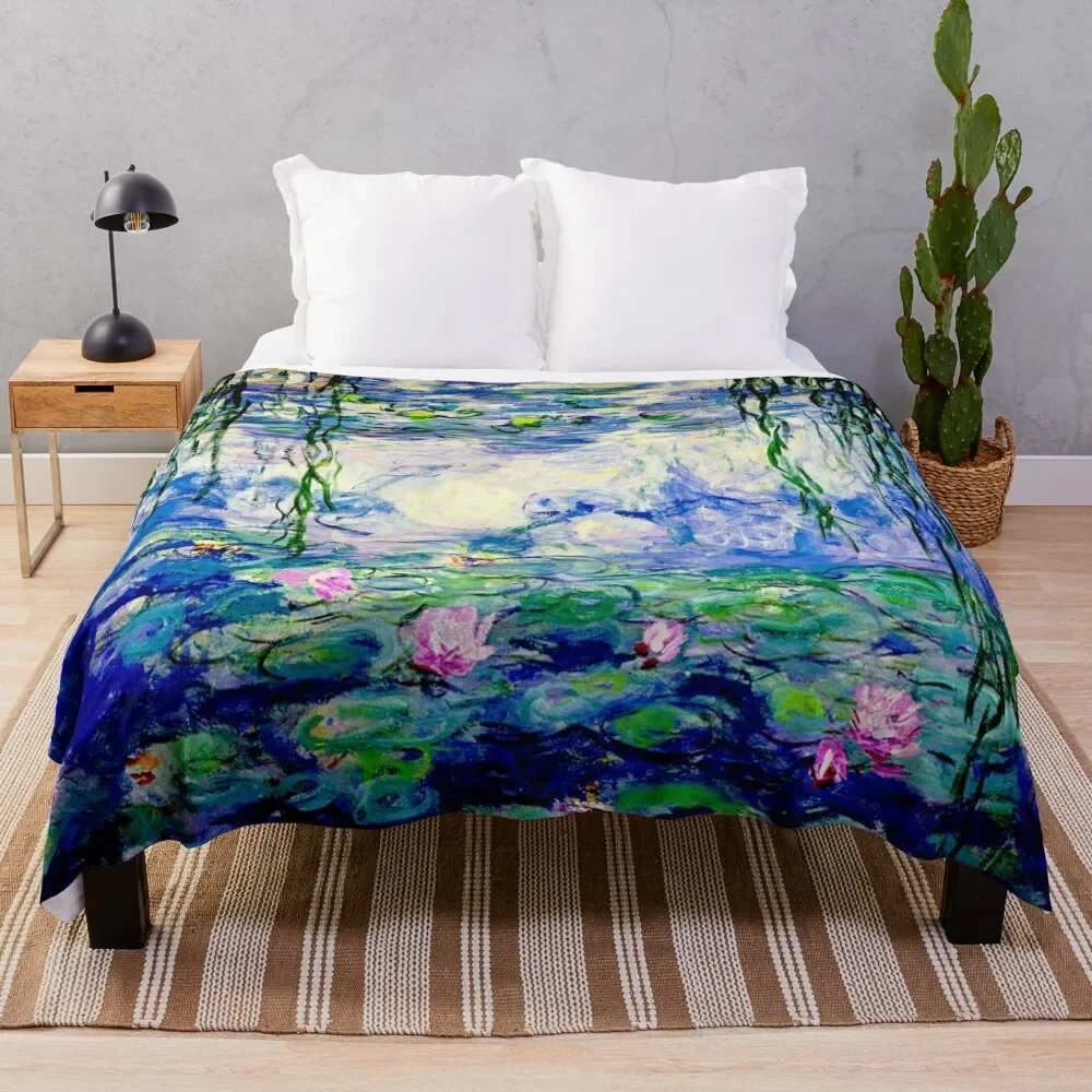 

Claude Monet Water Lilies Landscape of Water and Reflection Throw Blanket Travel Flannel Vintage Luxury Designer Blankets