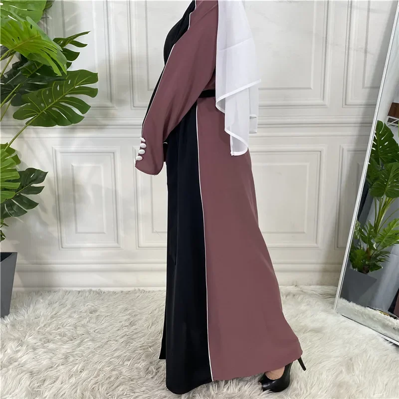 2025 Ramadan Abaya Women Muslim Dress Dubai Kaftan Patchwork Sash Abayas Caftan Jilbab Hijab Robe Khimar Muslim Islam Clothing