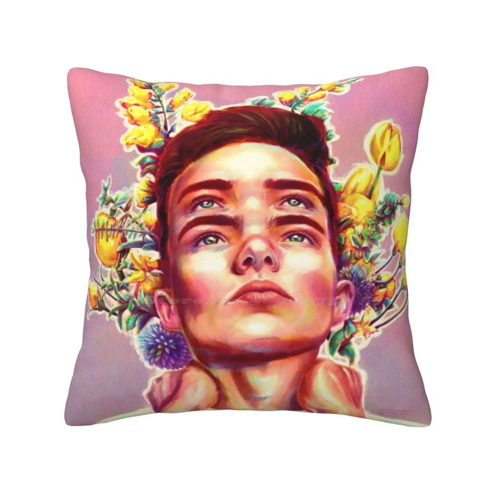 Fours Eyes Floral Home Sofa Car Cushion Cover Pillowcase Four Eyes Pastel Colors Beautiful Guy Yellow Flowers Floral Pastel