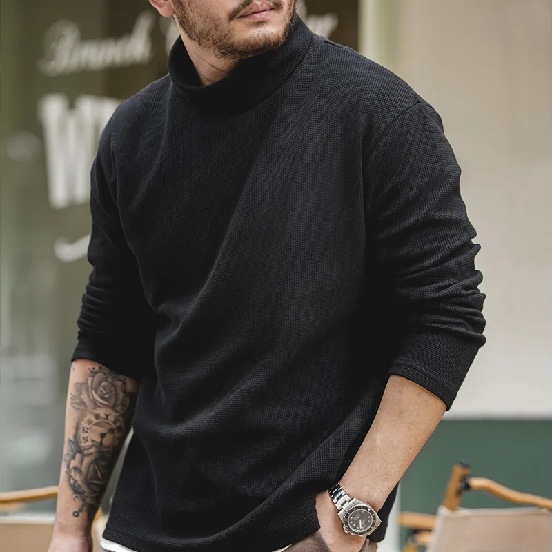 

Casual Gray Knitted Turtleneck Sweaters Men's Vintage Pullovers Basic Fashion Black Warm