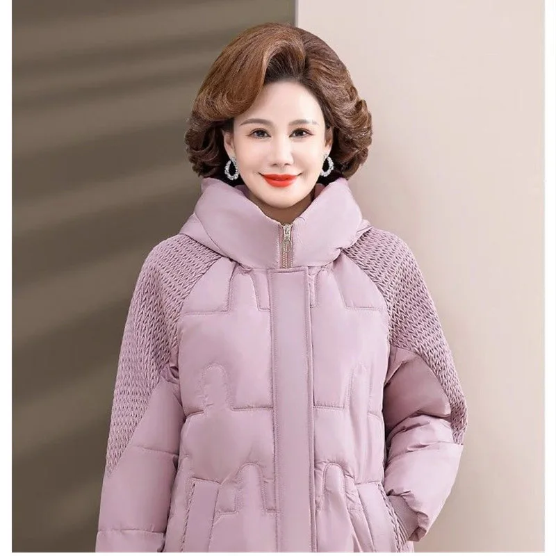 Winter Lady Thicken Puffer Jacket Middle Aged Mother Hooded Large Size 5XL Winter Outwear 2024 Female Fashion Cotton Padded Coat