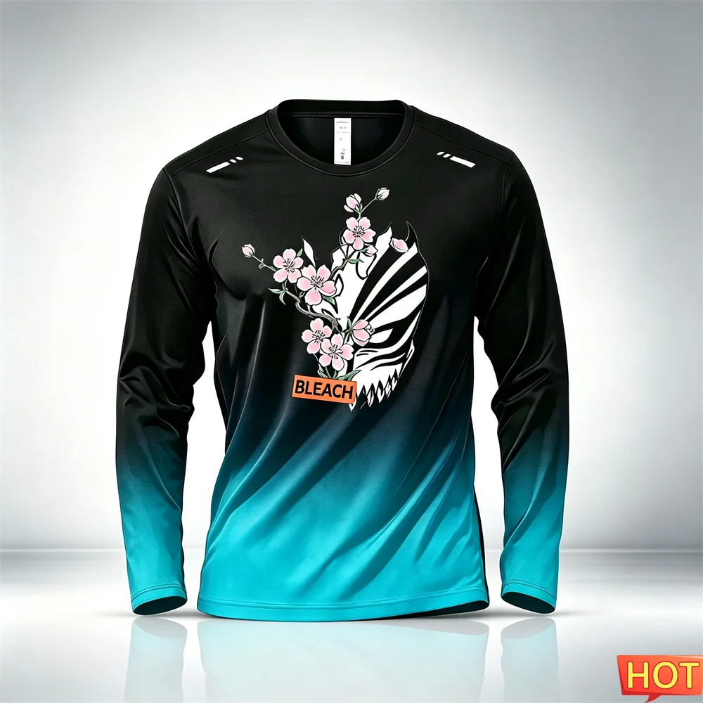 Anime Pattern Men's Long Sleeve T-shirt Autumn Men's Fitness Gradient T-shirt Elastic Training Sports T-shirt Gym men's clothing view 2