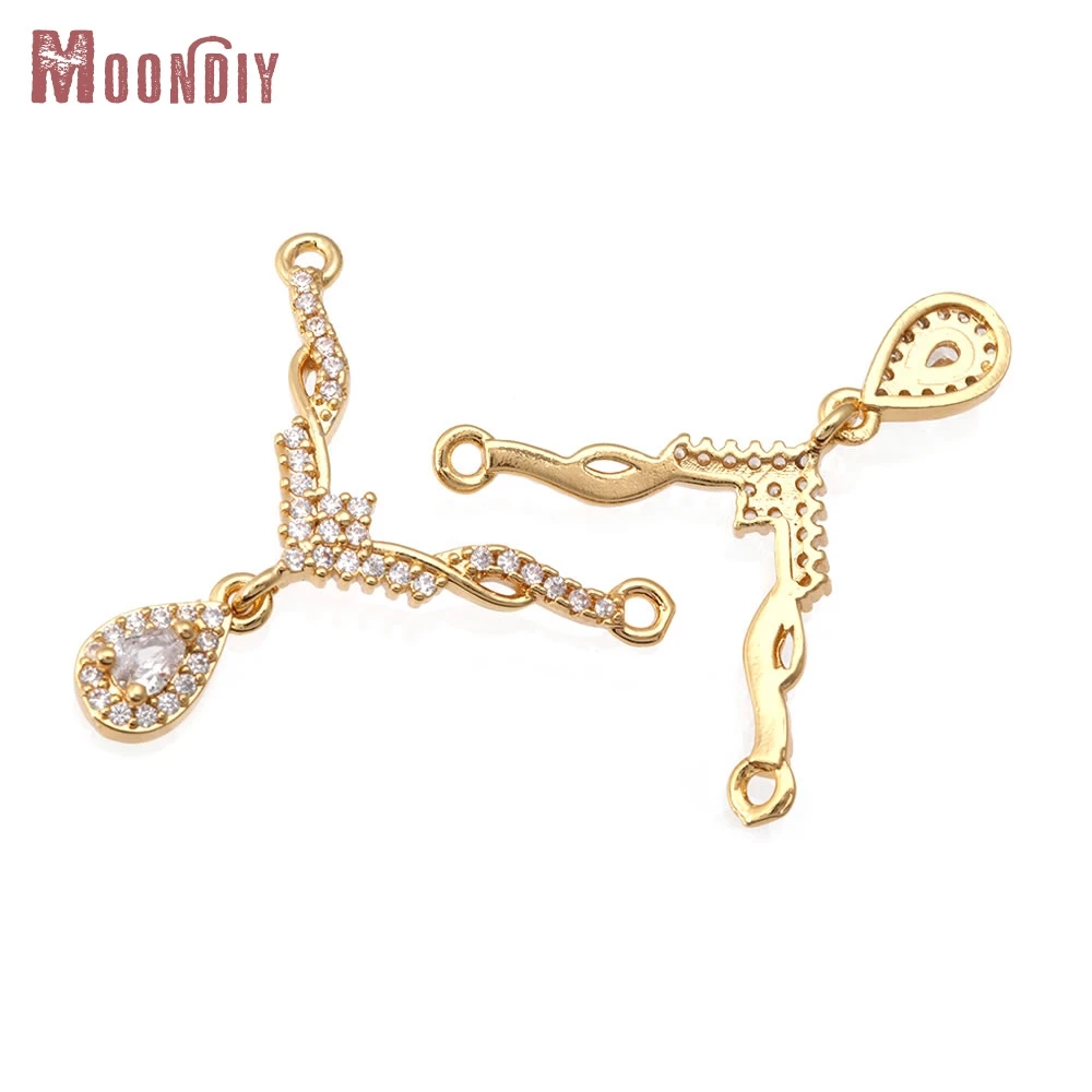 4PCS 18K Gold Color Brass Zircon 2 Holes Drop Shape Connect Necklace Charms Pendants High Quality Diy Jewelry Making Accessories